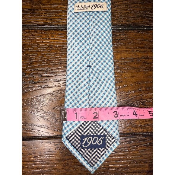Jos. A. Bank 1905 Mens Necktie Blue White Gingham Check Pattern - Picture 2 of 3
